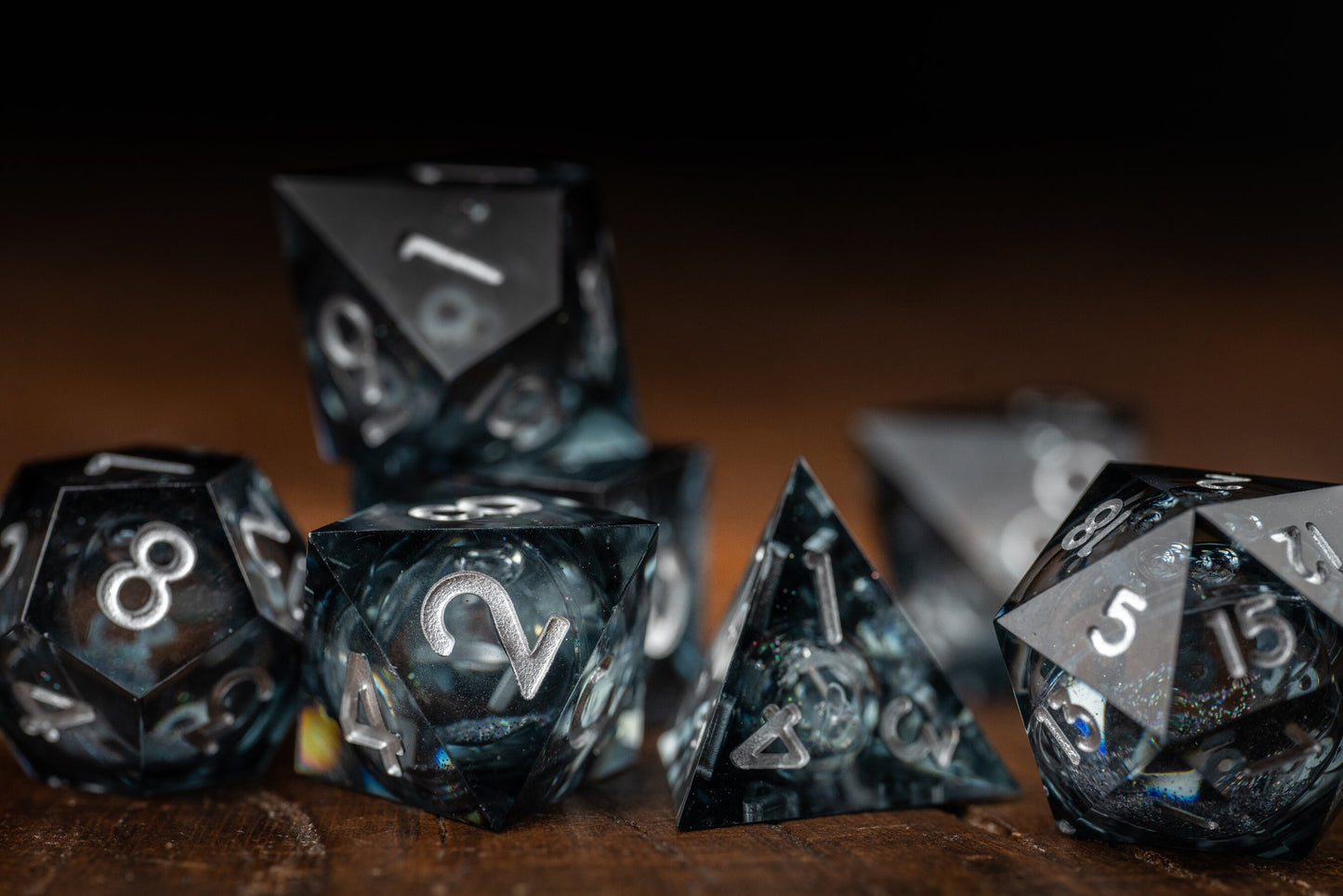 Shadow Nebula Black Dice Set: Sharp Edge Polyhedral Liquid Core Dice with Glitter - Premium Space DnD Dice for Dungeons and Dragons