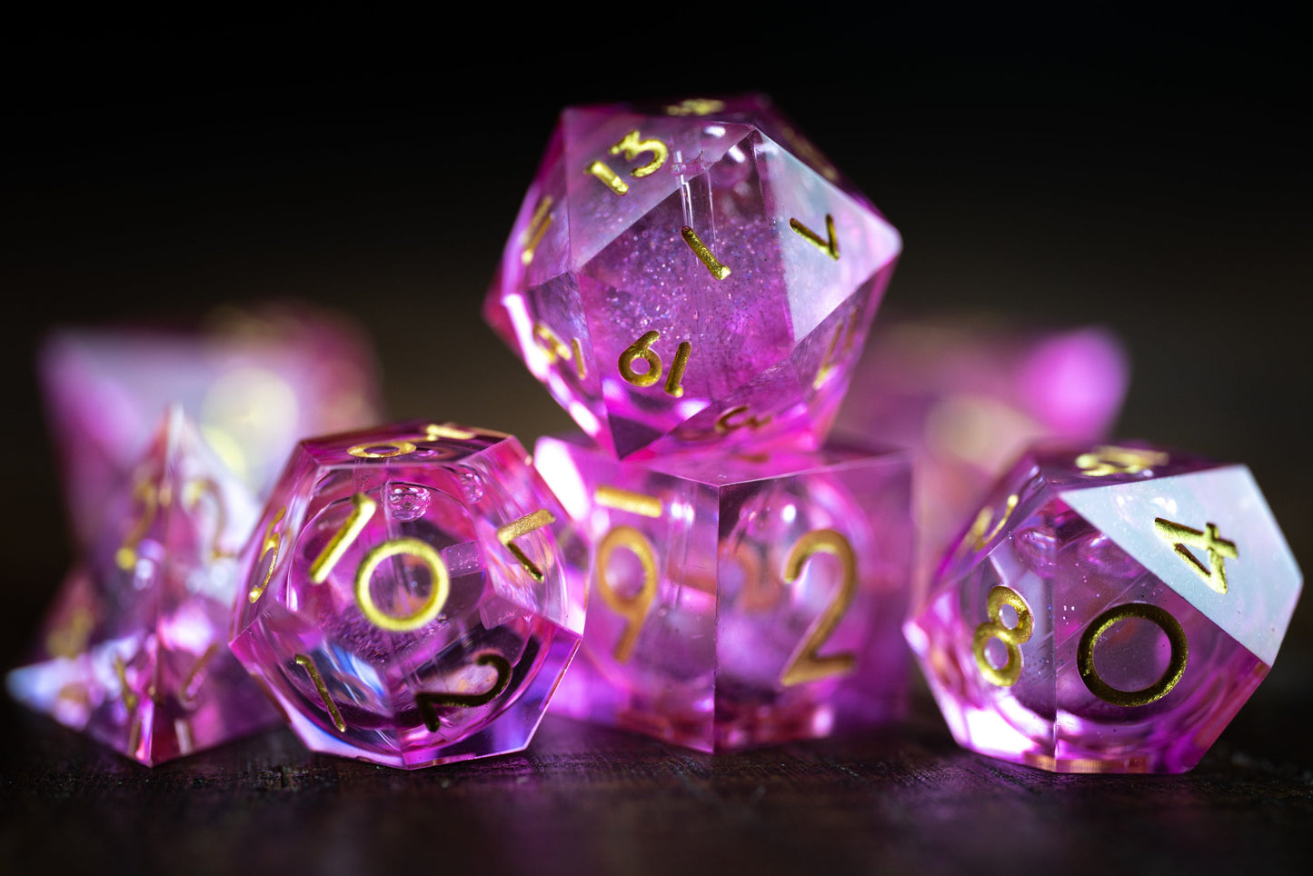 Pink Stardrop Liquid Core Dice Set: Sharp Edge Polyhedral Space Dice with Glitter - Premium DnD Dice for Dungeons and Dragons