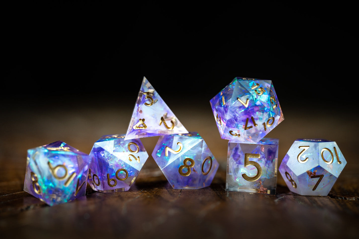 Purple Nebula Space Dice Set: Polyhedral Sharp Edge D&D Resin Galaxy Dice