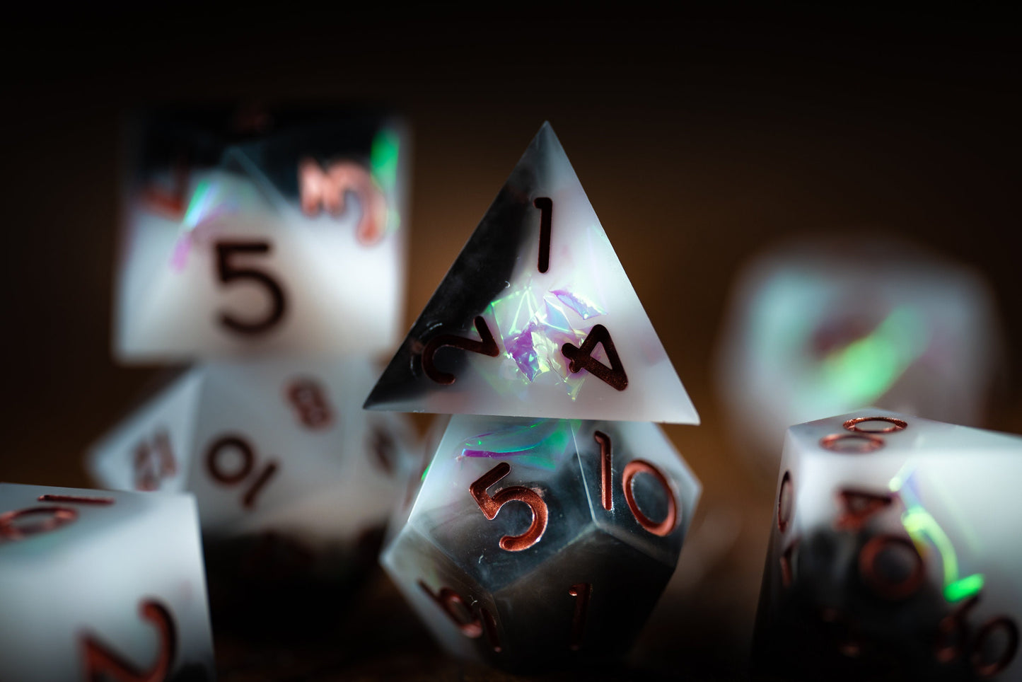 Obsidian Nebula Space Dice Set: Sharp Edge Resin Glitter Polyhedral Dice for DnD