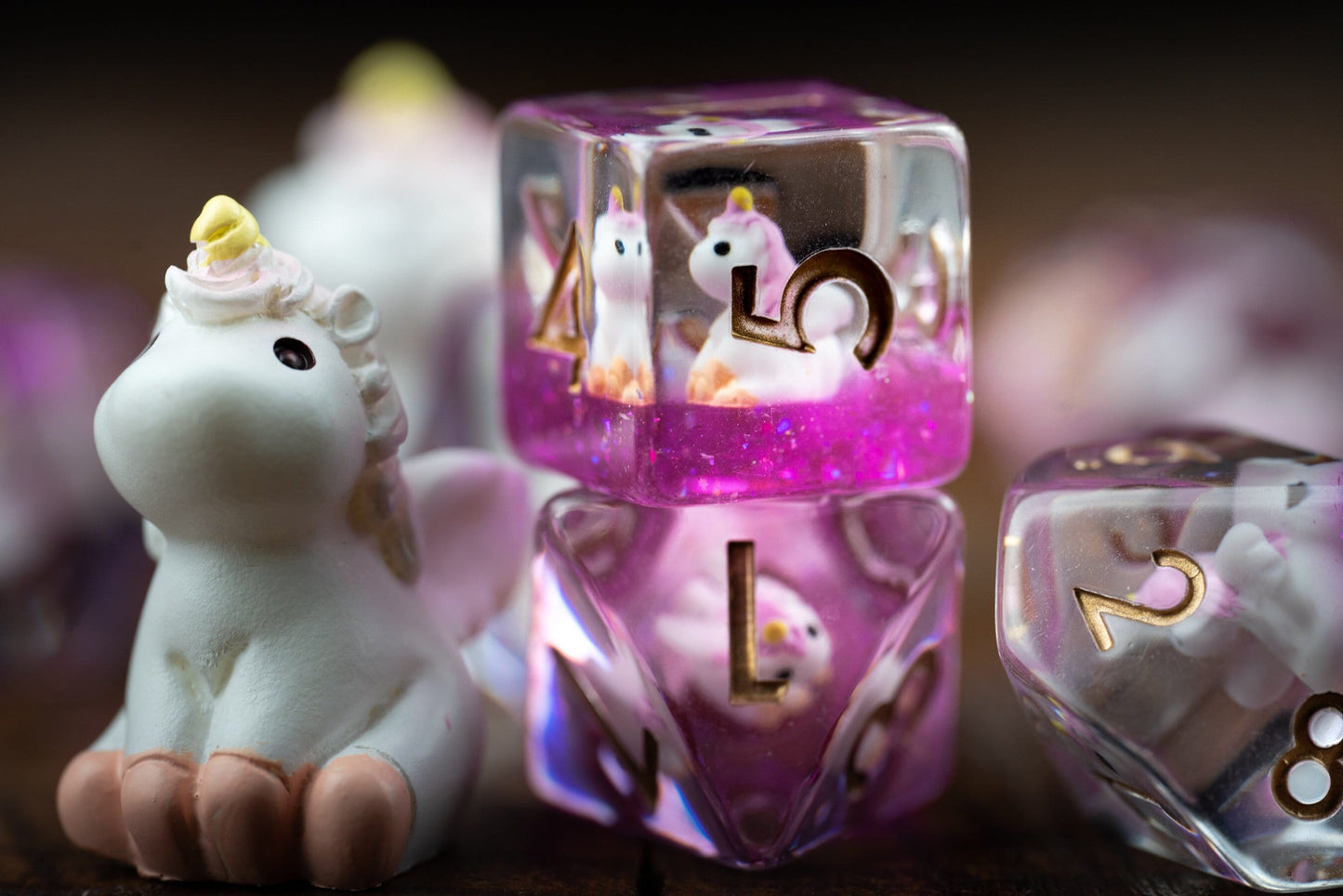 Mystic Blush Unicorn Dice Set: Cute Polyhedral DnD Dice for Enchanting Adventures