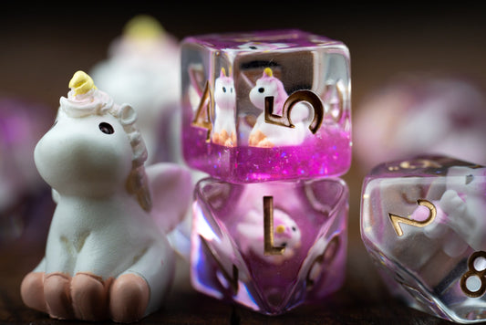 Mystic Blush Unicorn Dice Set: Cute Polyhedral DnD Dice for Enchanting Adventures