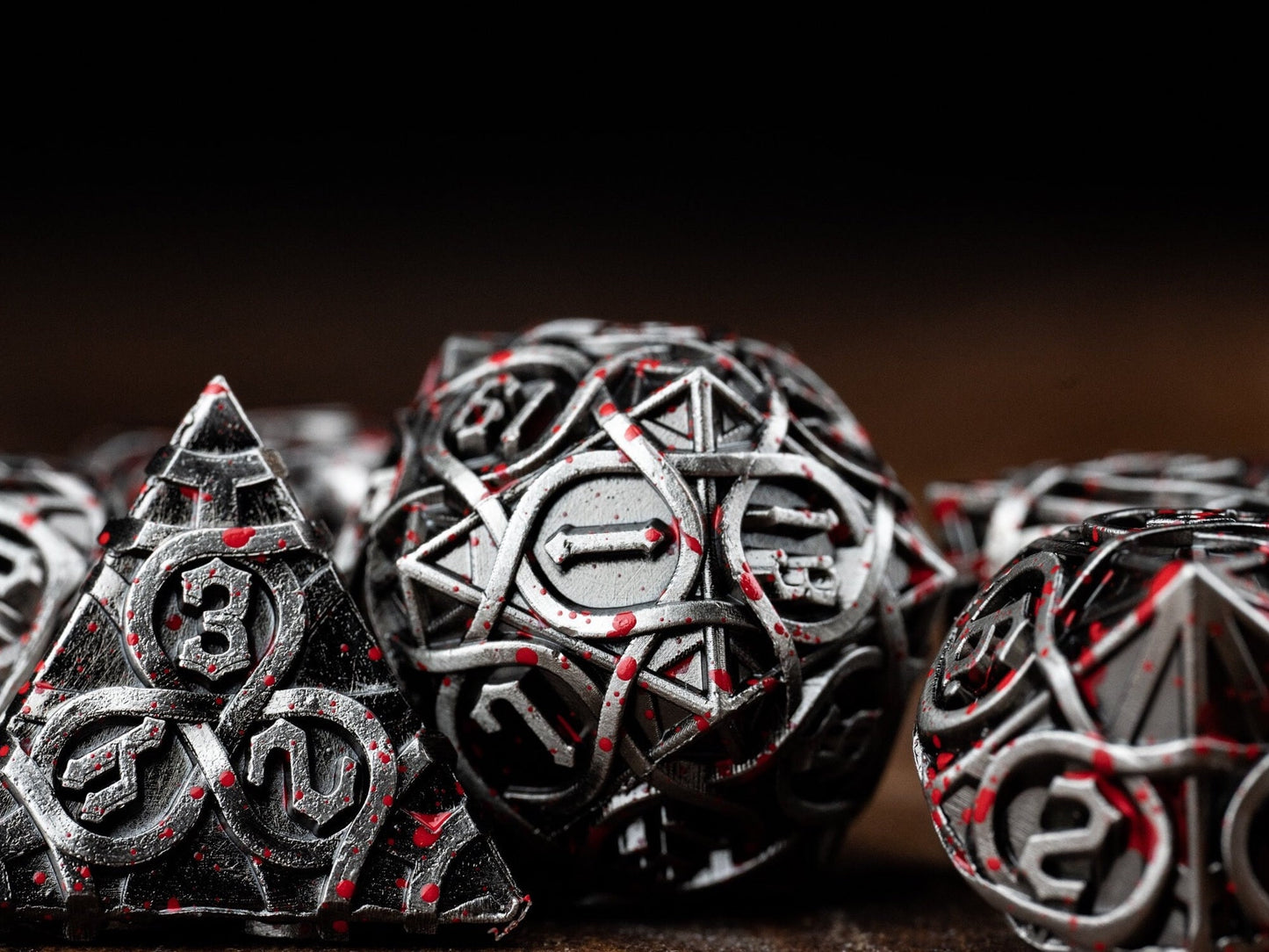 Blood Splatter Metal Dice Set: Premium Blood Hunter Polyhedral DnD Dice - High-Quality Metal Dice for Dungeons and Dragons