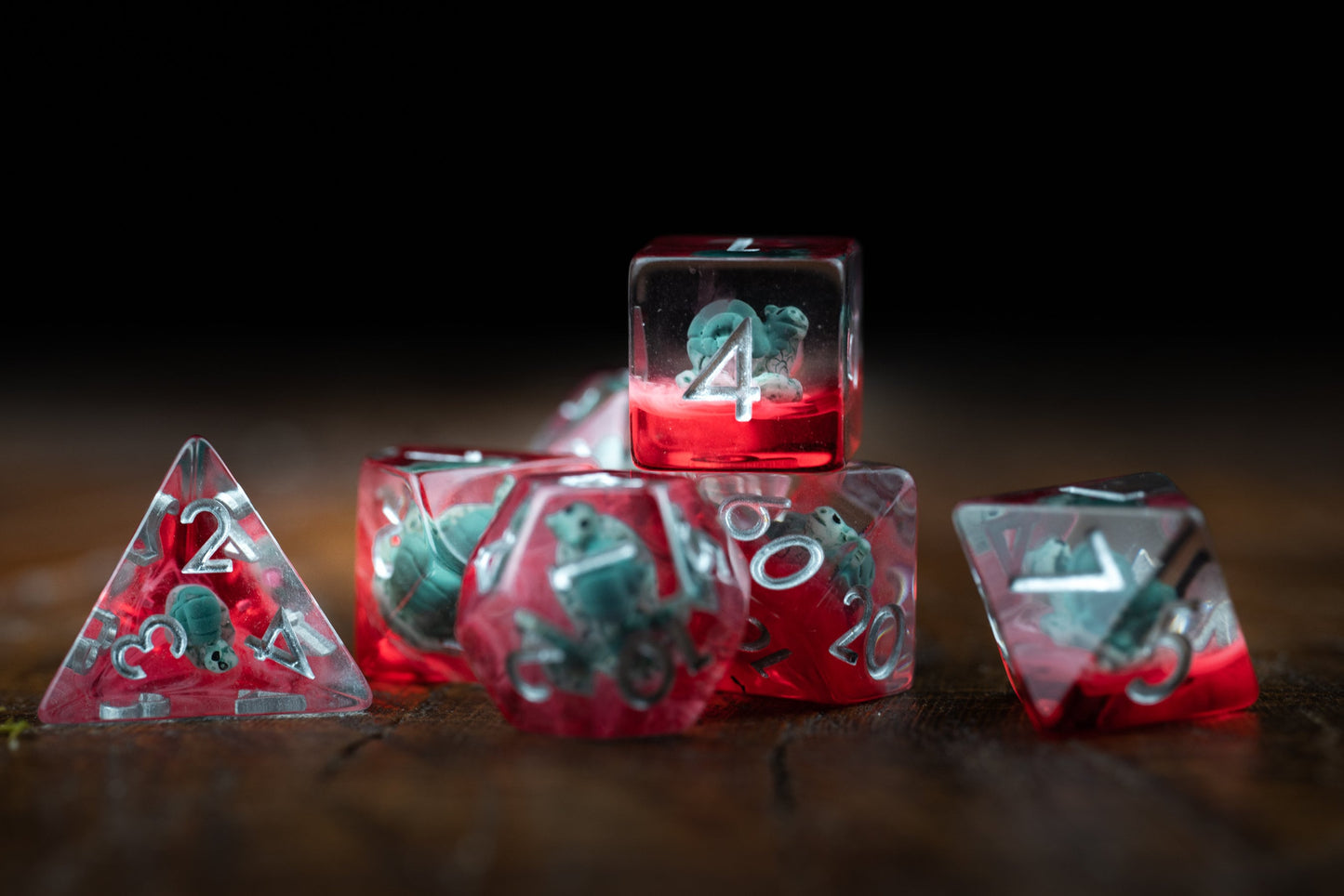 Slow Death Red Snail Dice Set: Cute Polyhedral DnD Dice with Bloody Accents - Perfect Gift for Gamers