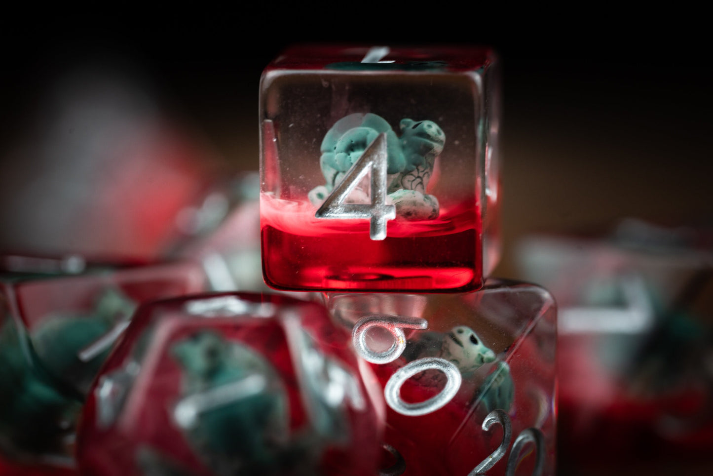 Slow Death Red Snail Dice Set: Cute Polyhedral DnD Dice with Bloody Accents - Perfect Gift for Gamers