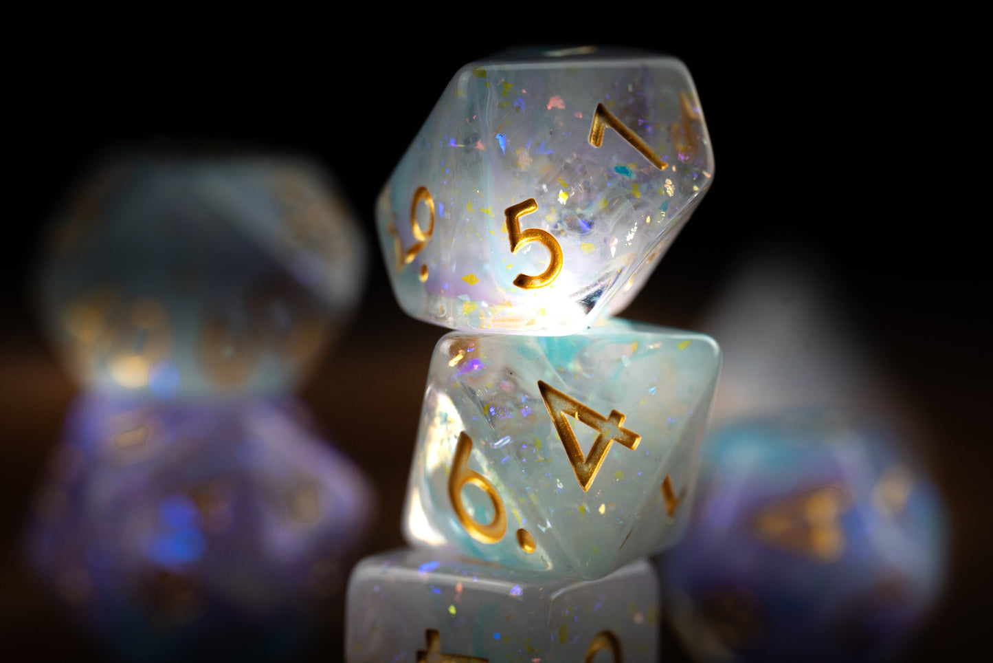 Celestial Stardrift Space Dice Set: Sharp Edge Polyhedral Resin Galaxy Dice for D&D