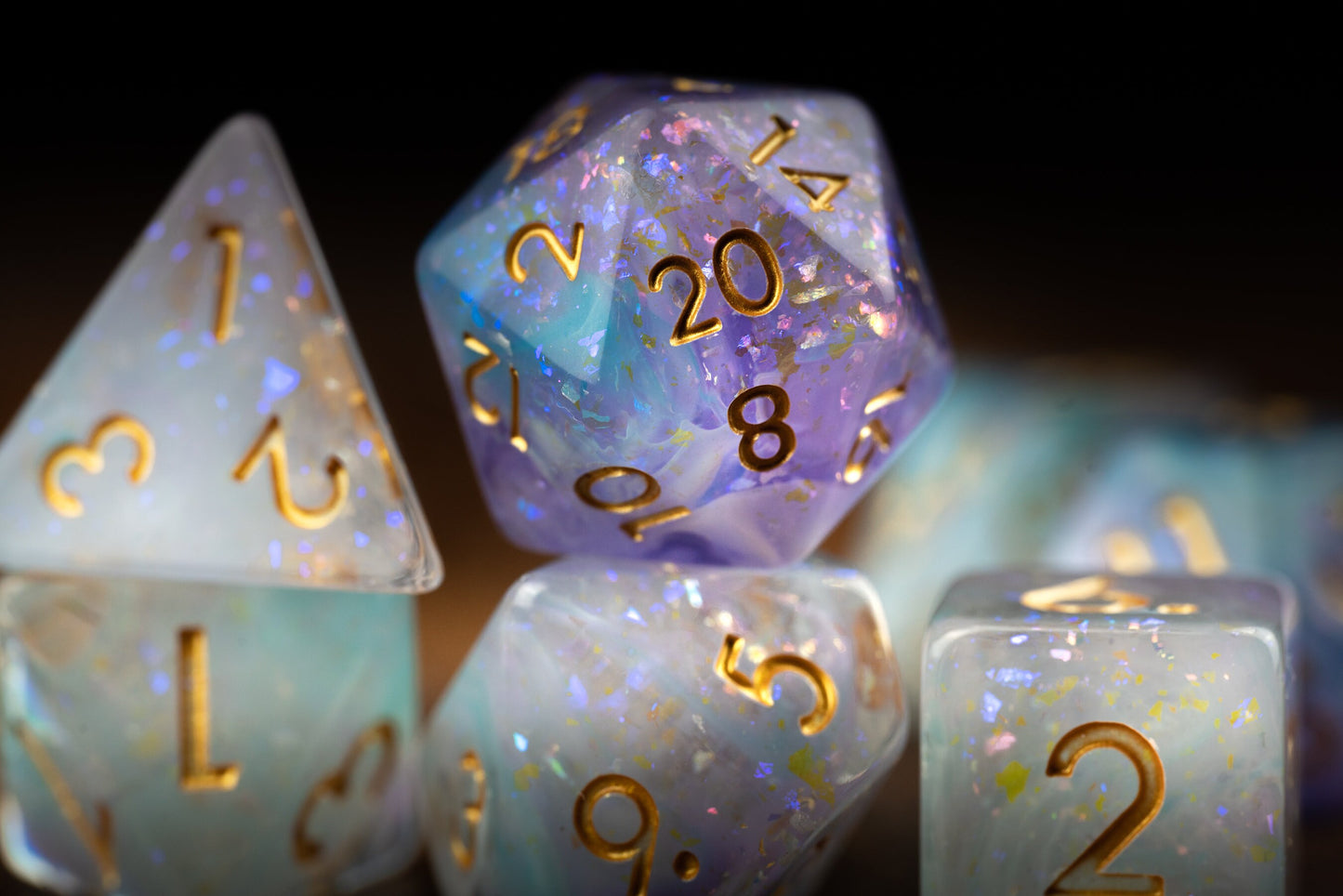 Celestial Stardrift Space Dice Set: Sharp Edge Polyhedral Resin Galaxy Dice for D&D