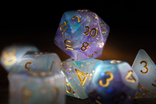 Celestial Stardrift Space Dice Set: Sharp Edge Polyhedral Resin Galaxy Dice for D&D