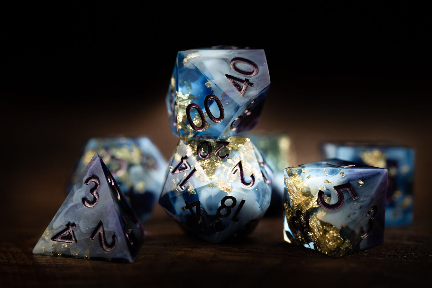 Nebula Nightfall Space Dice Set: Sharp Edge Resin Glitter Polyhedral DnD Dice