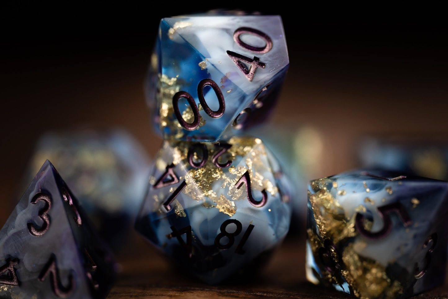 Nebula Nightfall Space Dice Set: Sharp Edge Resin Glitter Polyhedral DnD Dice