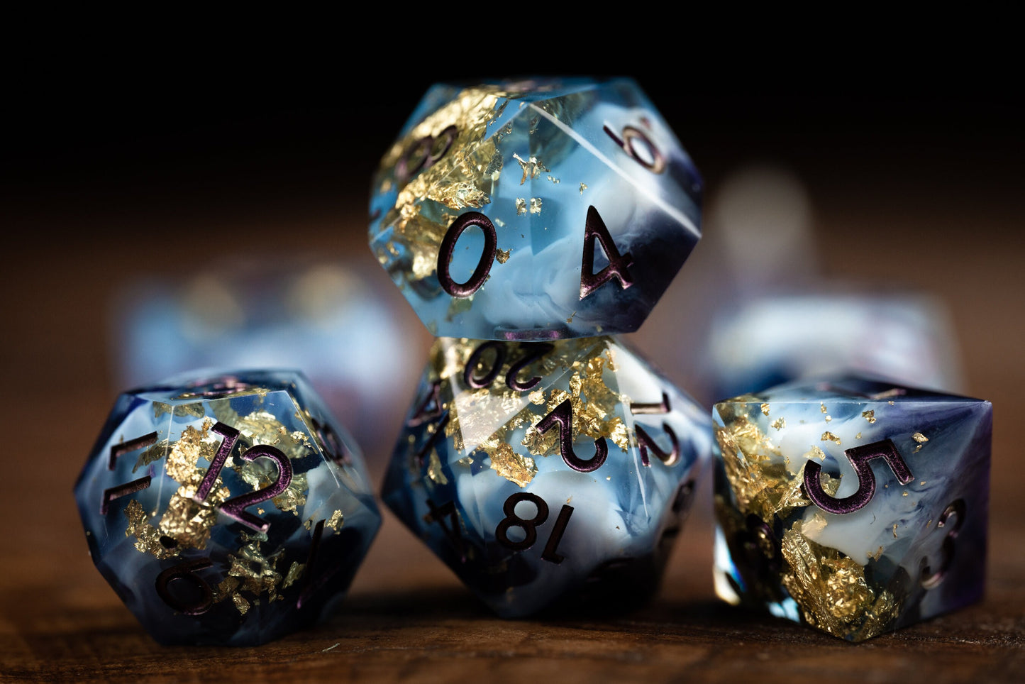 Nebula Nightfall Space Dice Set: Sharp Edge Resin Glitter Polyhedral DnD Dice