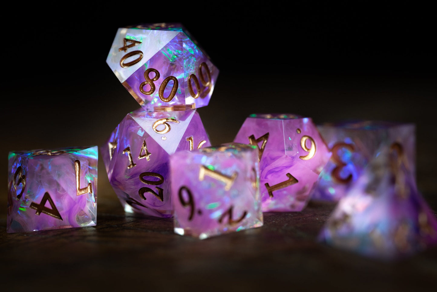 Rose Nebula Space Dice Set: Polyhedral Pink Sharp Edge D&D Dice - Premium Resin Galaxy Dice for Cosmic Role-Playing