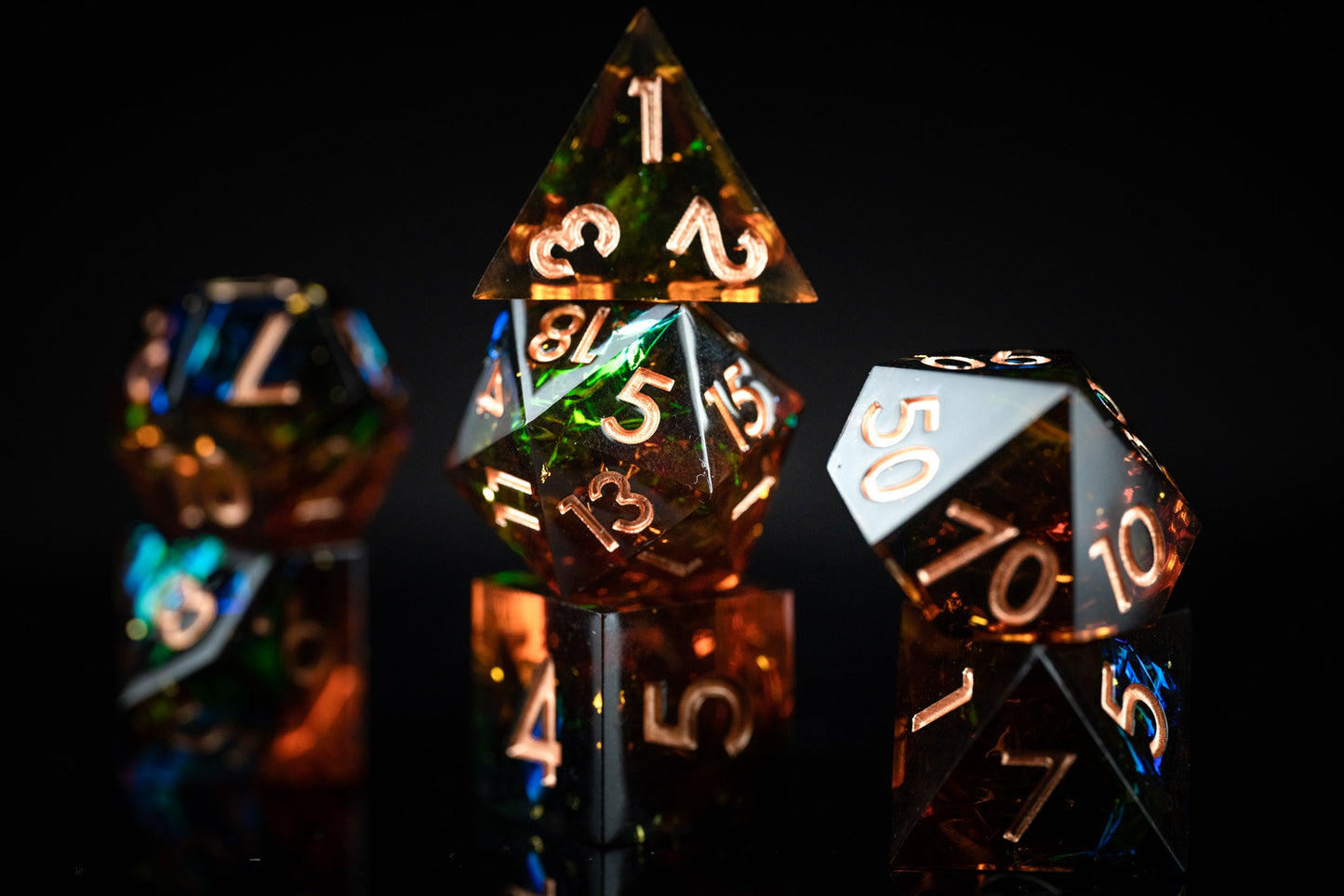 Event Horizon Burst Space Dice Set: Sharp Edge Polyhedral DnD Resin Glitter Dice