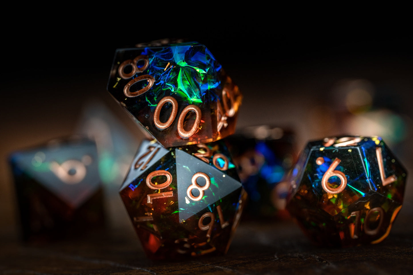 Event Horizon Burst Space Dice Set: Sharp Edge Polyhedral DnD Resin Glitter Dice