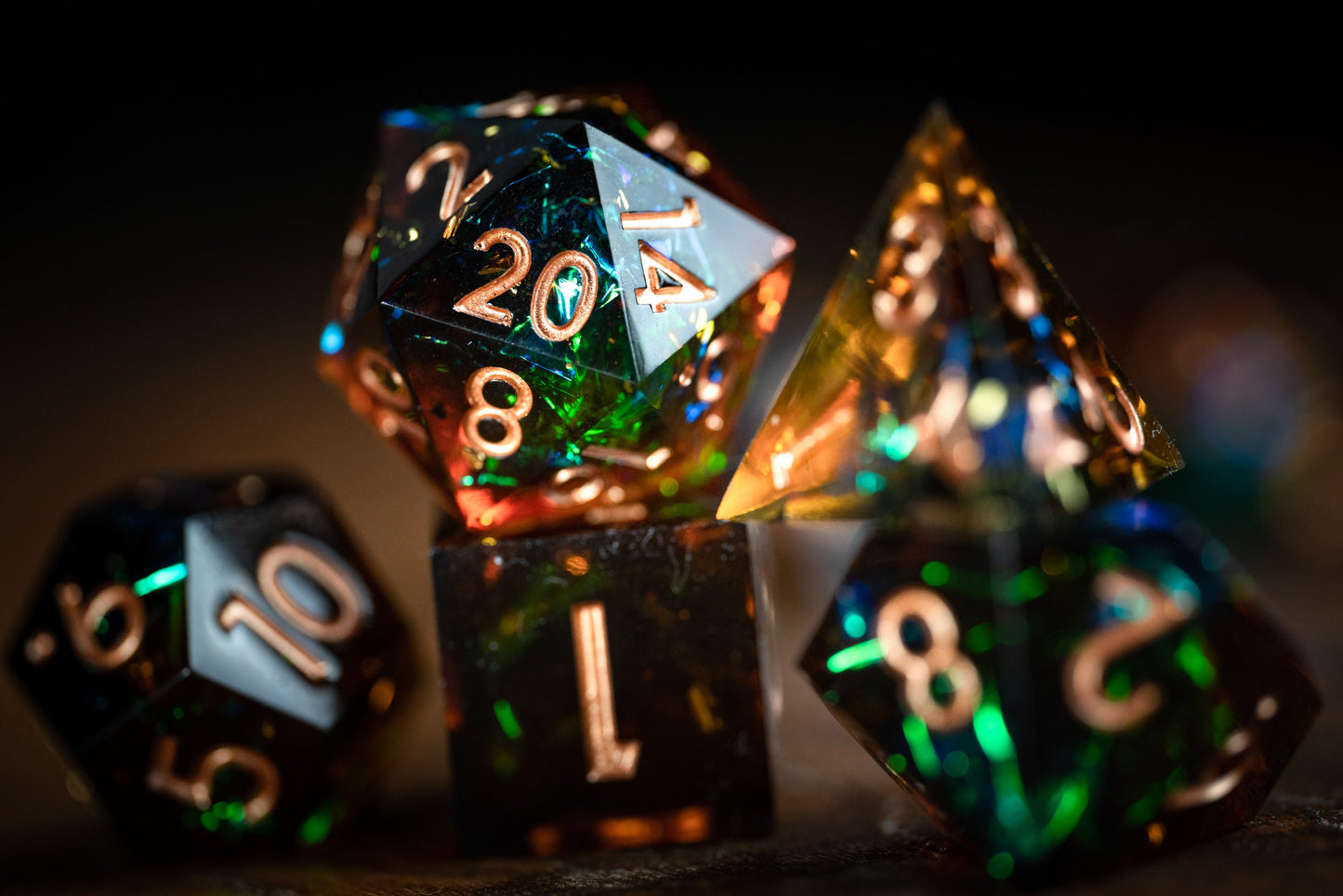 Event Horizon Burst Space Dice Set: Sharp Edge Polyhedral DnD Resin Glitter Dice