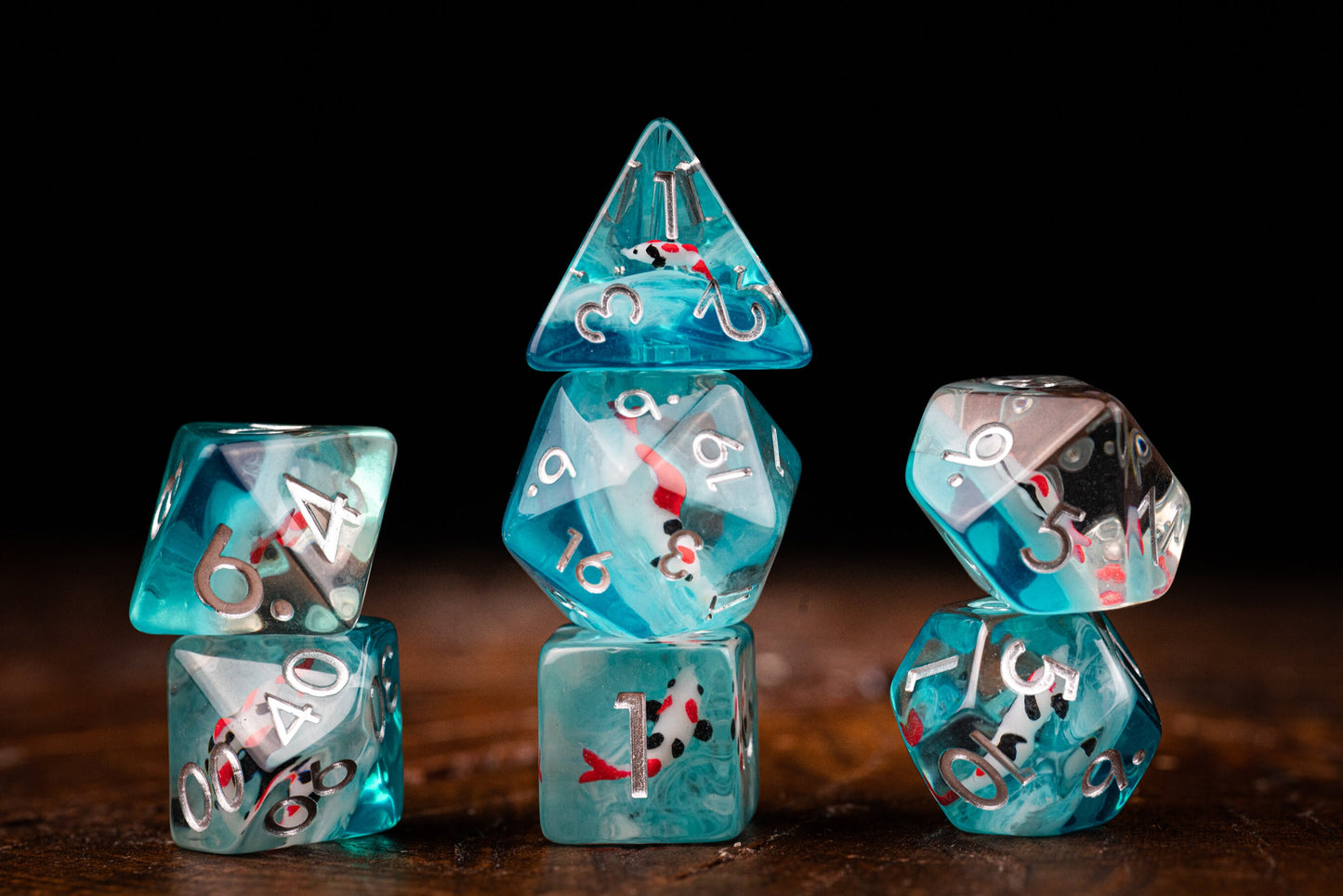 Cute Koi Fish Dice Set with Koi Pond Tray: Polyhedral DnD Dice for Ocean-Themed Games - Perfect Gift for Dungeons and Dragons Players