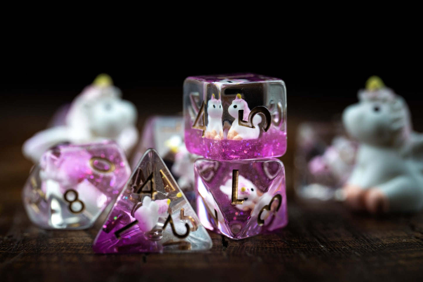 Mystic Blush Unicorn Dice Set: Cute Polyhedral DnD Dice for Enchanting Adventures