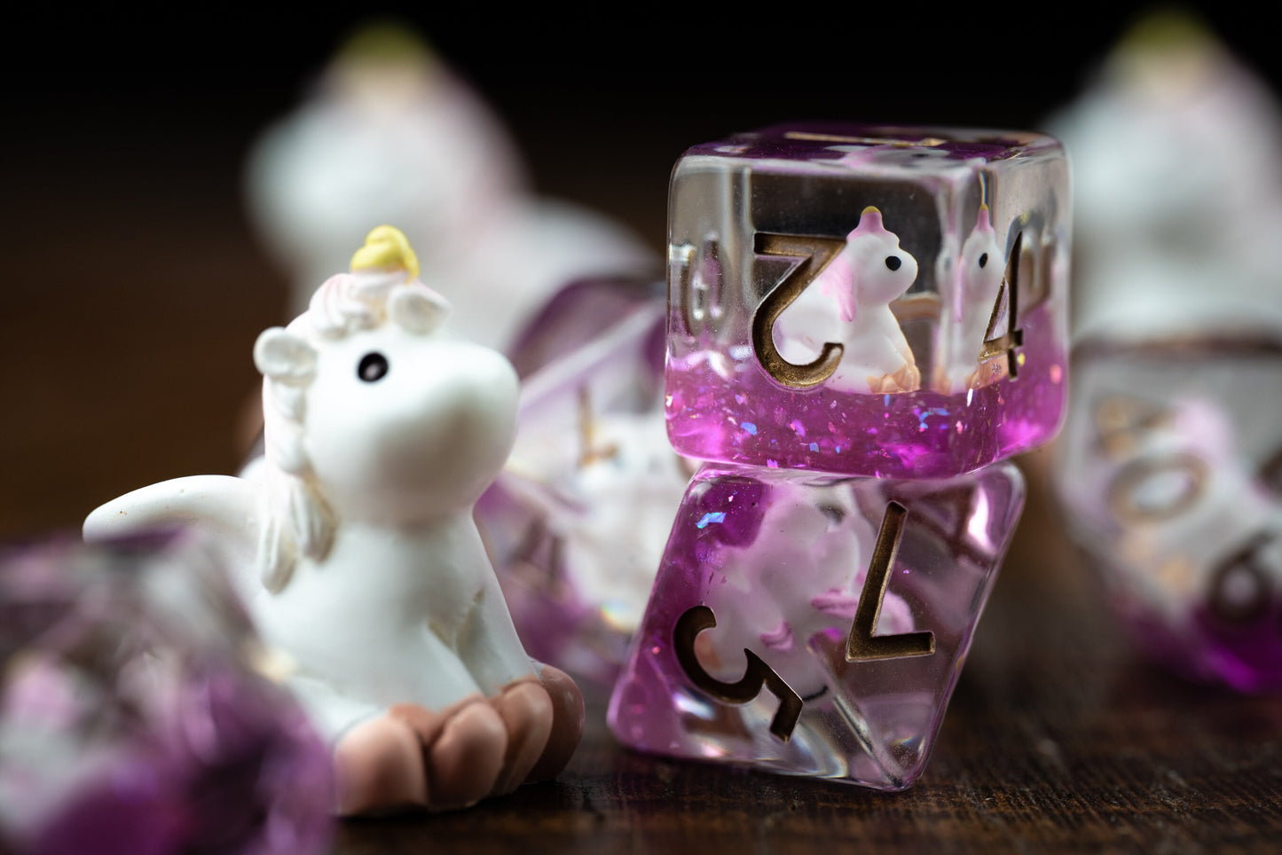 Mystic Blush Unicorn Dice Set: Cute Polyhedral DnD Dice for Enchanting Adventures