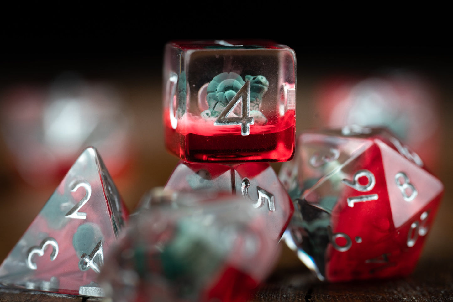 Slow Death Red Snail Dice Set: Cute Polyhedral DnD Dice with Bloody Accents - Perfect Gift for Gamers