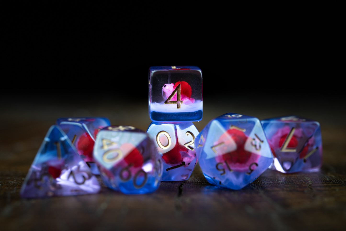 Midnight Snail Polyhedral Dice Set: Cute Red DnD Dice for Unique Adventures