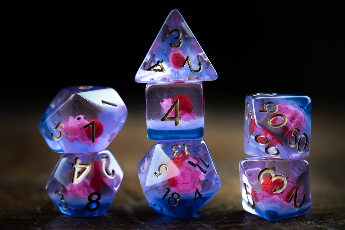 Midnight Snail Polyhedral Dice Set: Cute Red DnD Dice for Unique Adventures