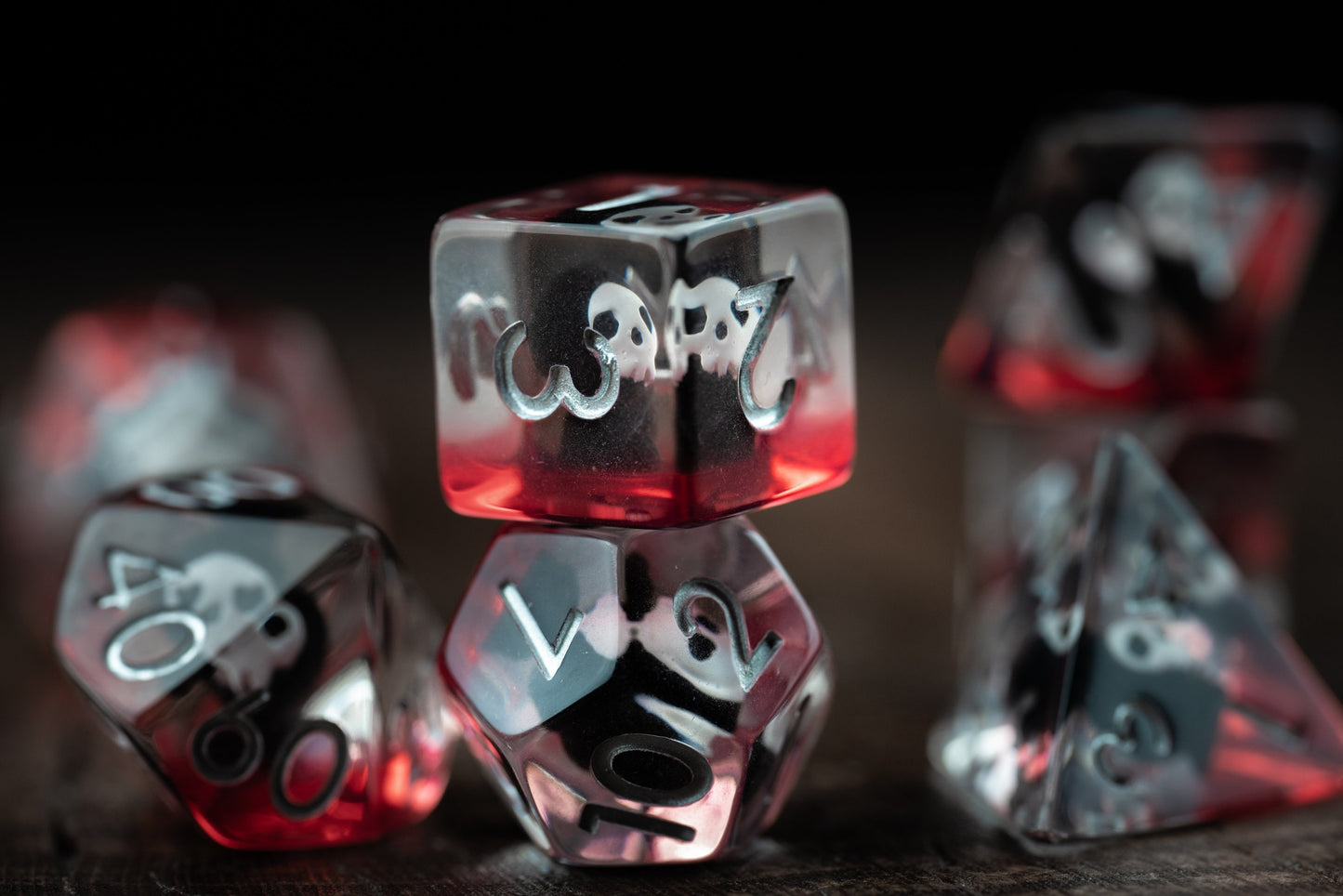 Red Grim Reaper Dice Set: Cute Polyhedral DnD Death Dice with Bloody Design - Perfect Gift for Dungeons and Dragons Players