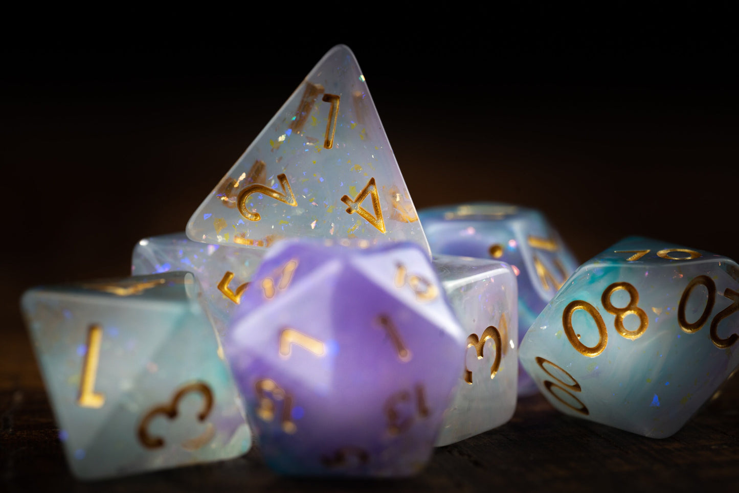 Celestial Stardrift Space Dice Set: Sharp Edge Polyhedral Resin Galaxy Dice for D&D