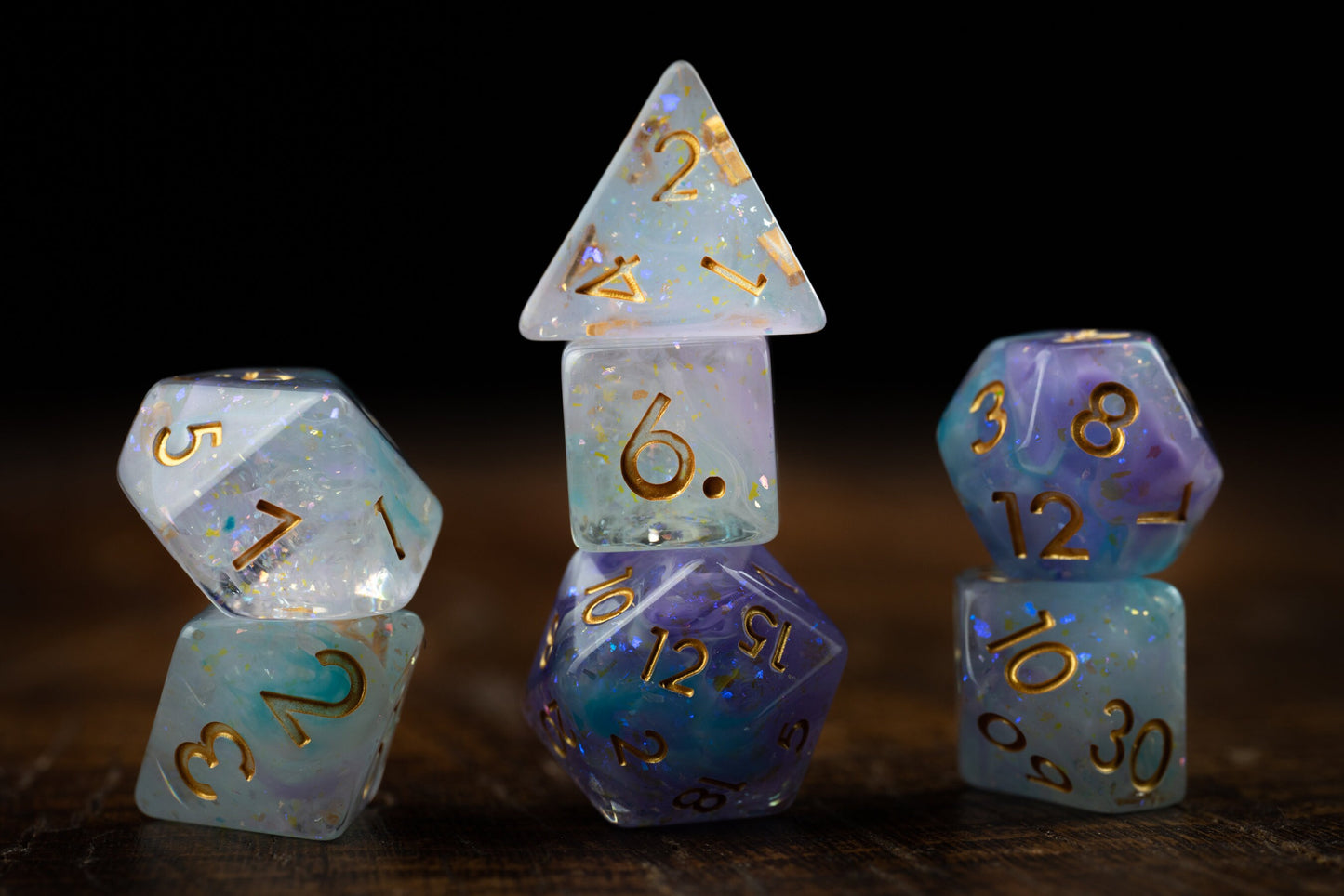 Celestial Stardrift Space Dice Set: Sharp Edge Polyhedral Resin Galaxy Dice for D&D