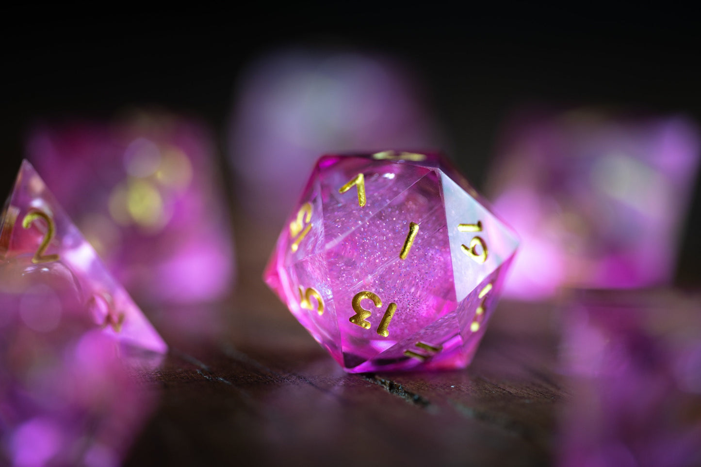 Pink Stardrop Liquid Core Dice Set: Sharp Edge Polyhedral Space Dice with Glitter - Premium DnD Dice for Dungeons and Dragons