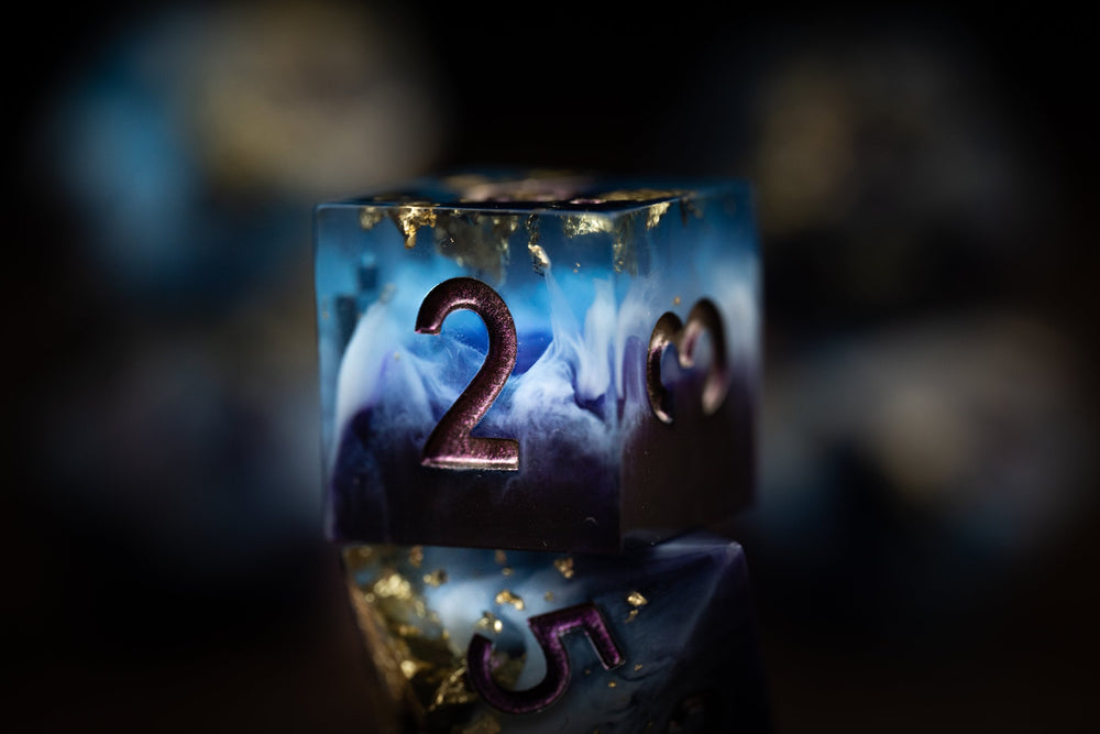 Nebula Nightfall Dice Set – full 7-piece sharp edge resin DnD dice set