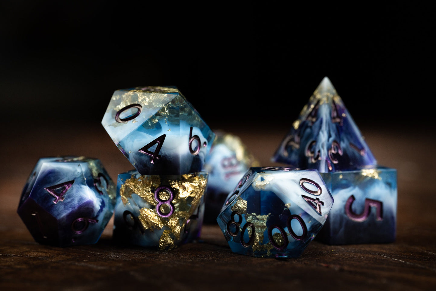 Nebula Nightfall Space Dice Set: Sharp Edge Resin Glitter Polyhedral DnD Dice