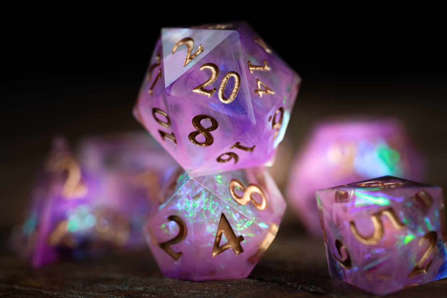 Rose Nebula Space Dice Set: Polyhedral Pink Sharp Edge D&D Dice - Premium Resin Galaxy Dice for Cosmic Role-Playing