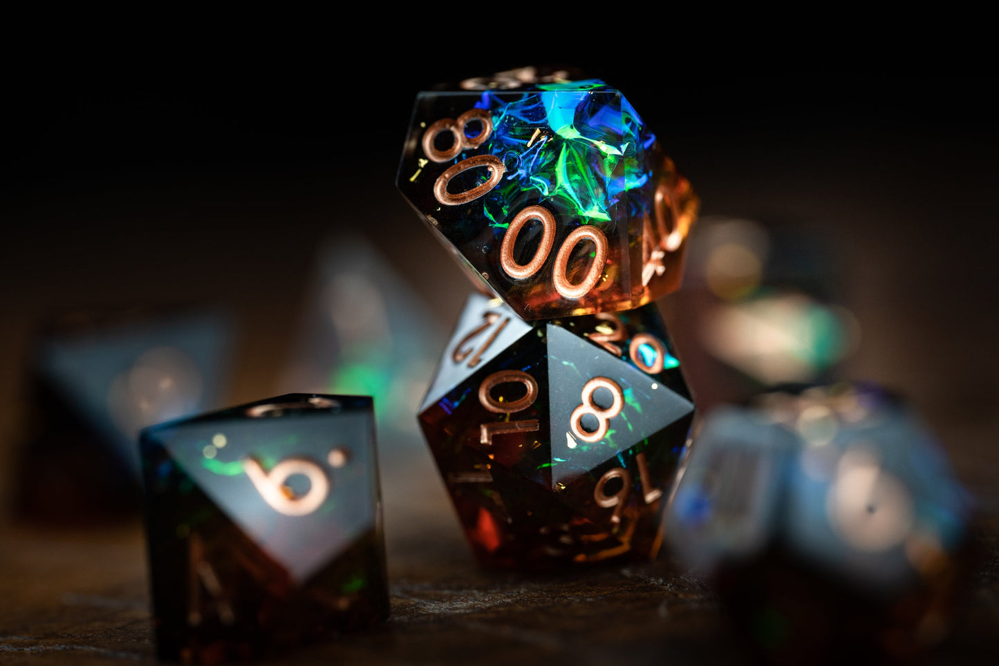 Event Horizon Burst Space Dice Set: Sharp Edge Polyhedral DnD Resin Glitter Dice