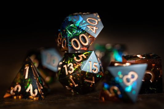 Event Horizon Burst Space Dice Set: Sharp Edge Polyhedral DnD Resin Glitter Dice