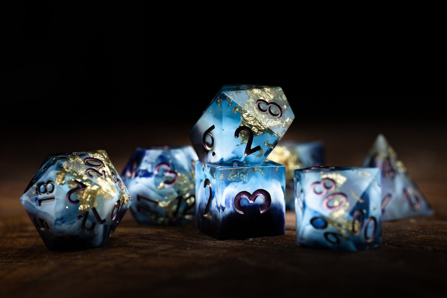 Nebula Nightfall Space Dice Set: Sharp Edge Resin Glitter Polyhedral DnD Dice