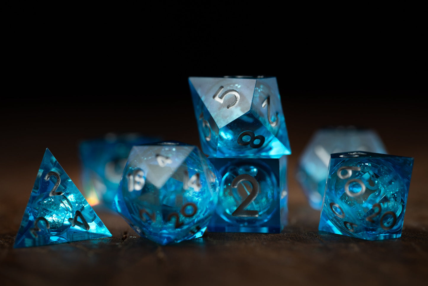 Sapphire Storm Blue Dice Set: Sharp Edge Polyhedral Liquid Core Dice with Glitter - Premium Space DnD Dice for Dungeons and Dragons