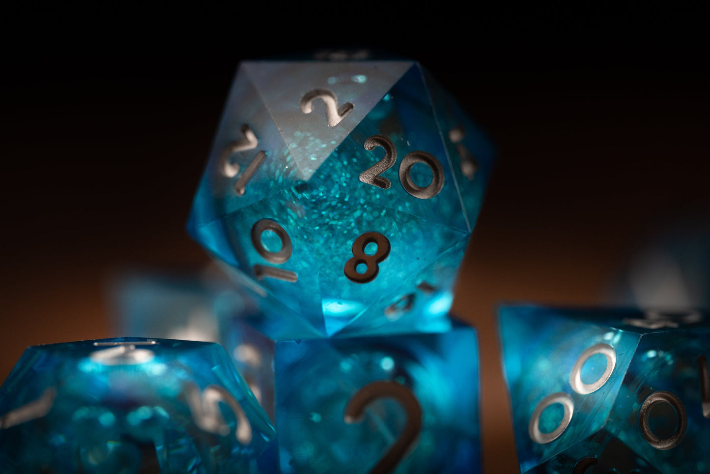 Sapphire Storm Blue Dice Set: Sharp Edge Polyhedral Liquid Core Dice with Glitter - Premium Space DnD Dice for Dungeons and Dragons