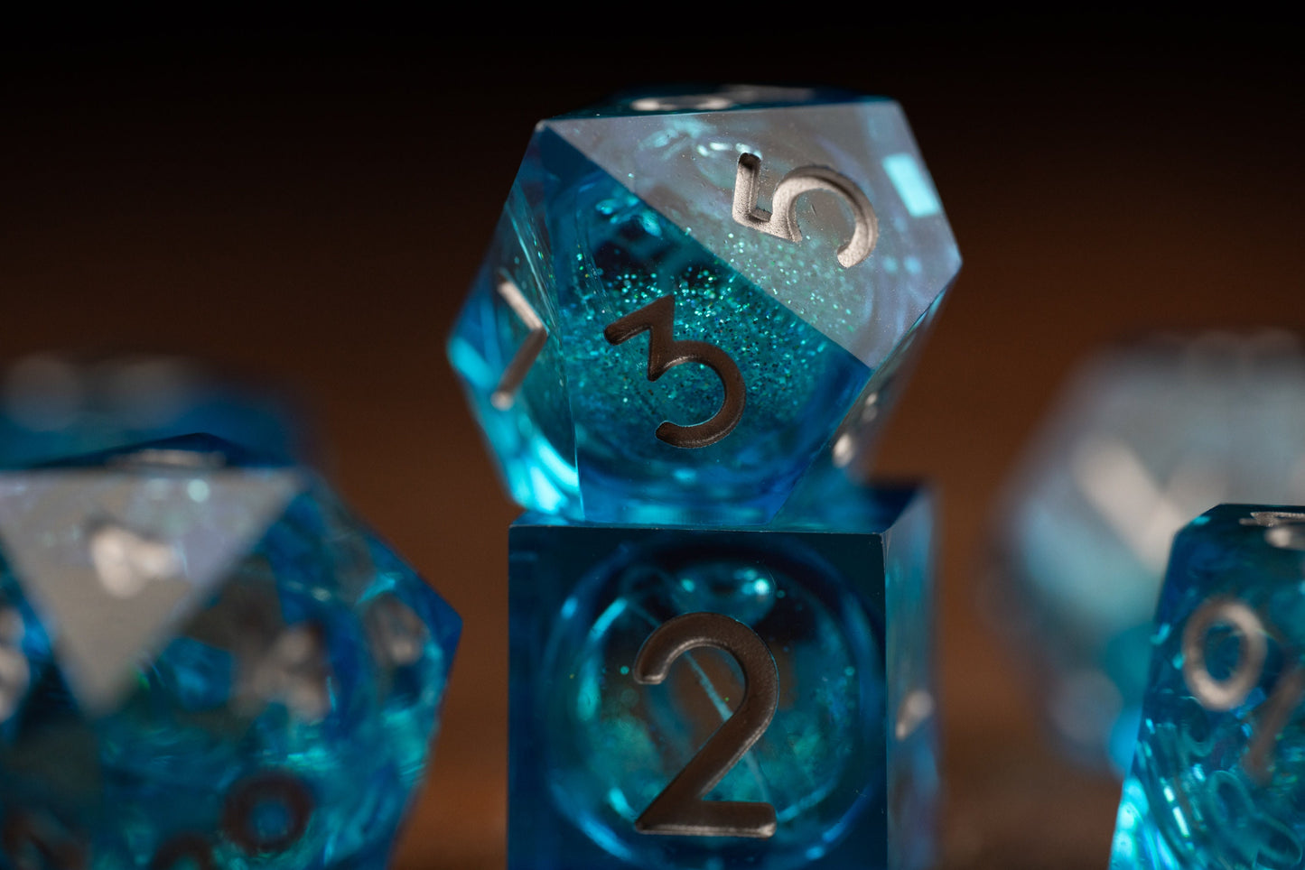 Sapphire Storm Blue Dice Set: Sharp Edge Polyhedral Liquid Core Dice with Glitter - Premium Space DnD Dice for Dungeons and Dragons