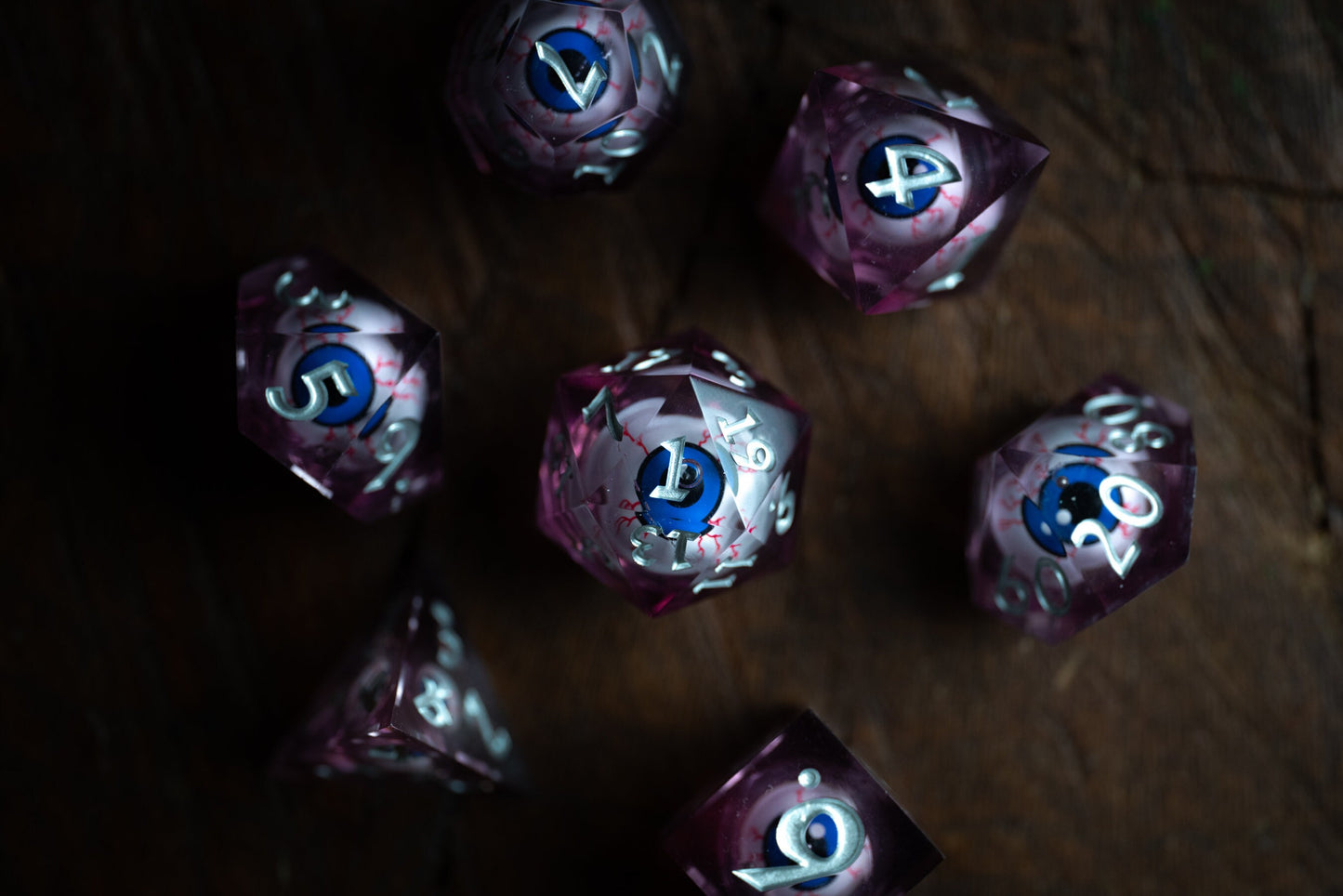 Arcane Watcher Liquid Eye Dice Set: Sharp Edge Polyhedral DnD Dice with Liquid Core - Premium Resin Dice for Dungeons & Dragons