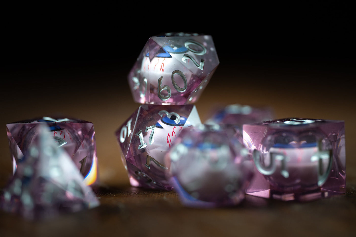 Arcane Watcher Liquid Eye Dice Set: Sharp Edge Polyhedral DnD Dice with Liquid Core - Premium Resin Dice for Dungeons & Dragons