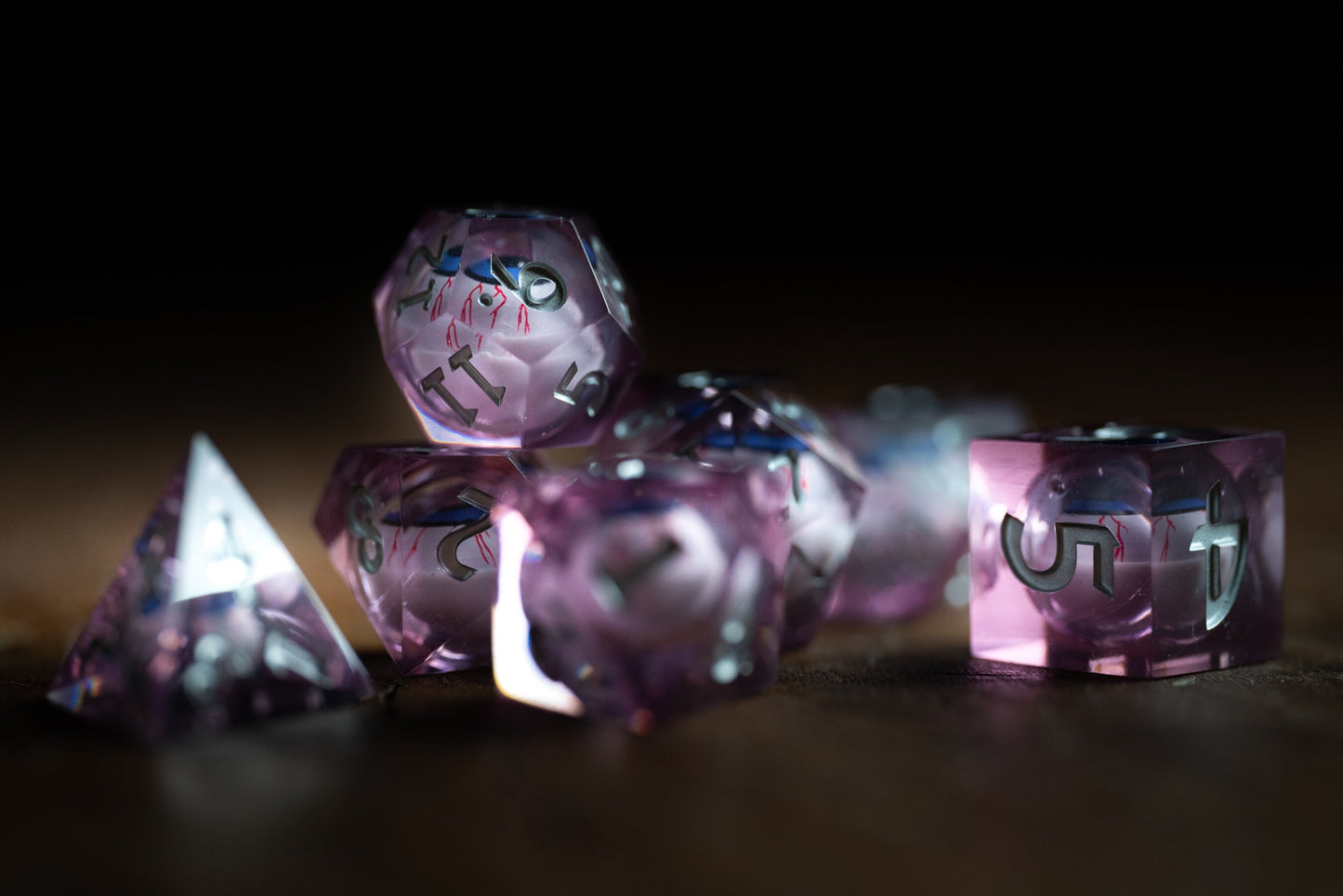 Arcane Watcher Liquid Eye Dice Set: Sharp Edge Polyhedral DnD Dice with Liquid Core - Premium Resin Dice for Dungeons & Dragons