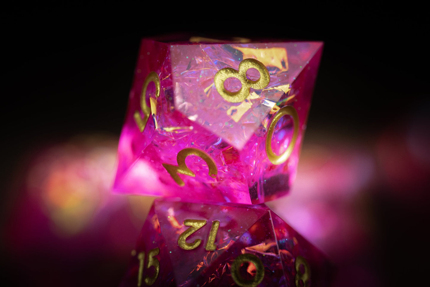 Pink Maiden: Pink Resin Dice Set with Sharp Edges - Perfect Gift for Dungeons and Dragons Players