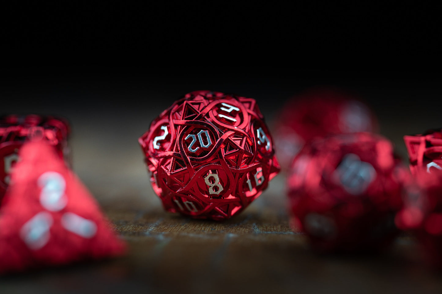 Blood Hunter Metal Dice Set: Red Polyhedral DnD Dice for Blood-Themed Adventures