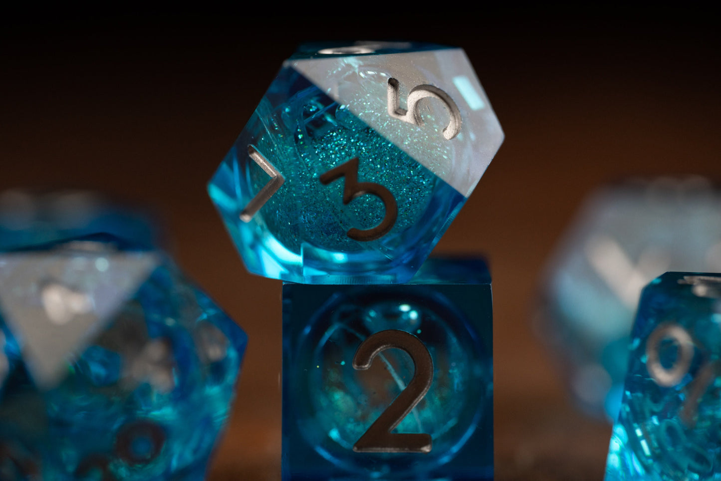 Sapphire Storm Blue Dice Set: Sharp Edge Polyhedral Liquid Core Dice with Glitter - Premium Space DnD Dice for Dungeons and Dragons