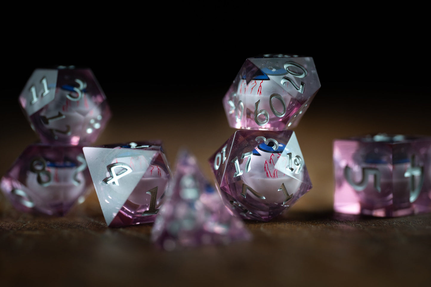 Arcane Watcher Liquid Eye Dice Set: Sharp Edge Polyhedral DnD Dice with Liquid Core - Premium Resin Dice for Dungeons & Dragons