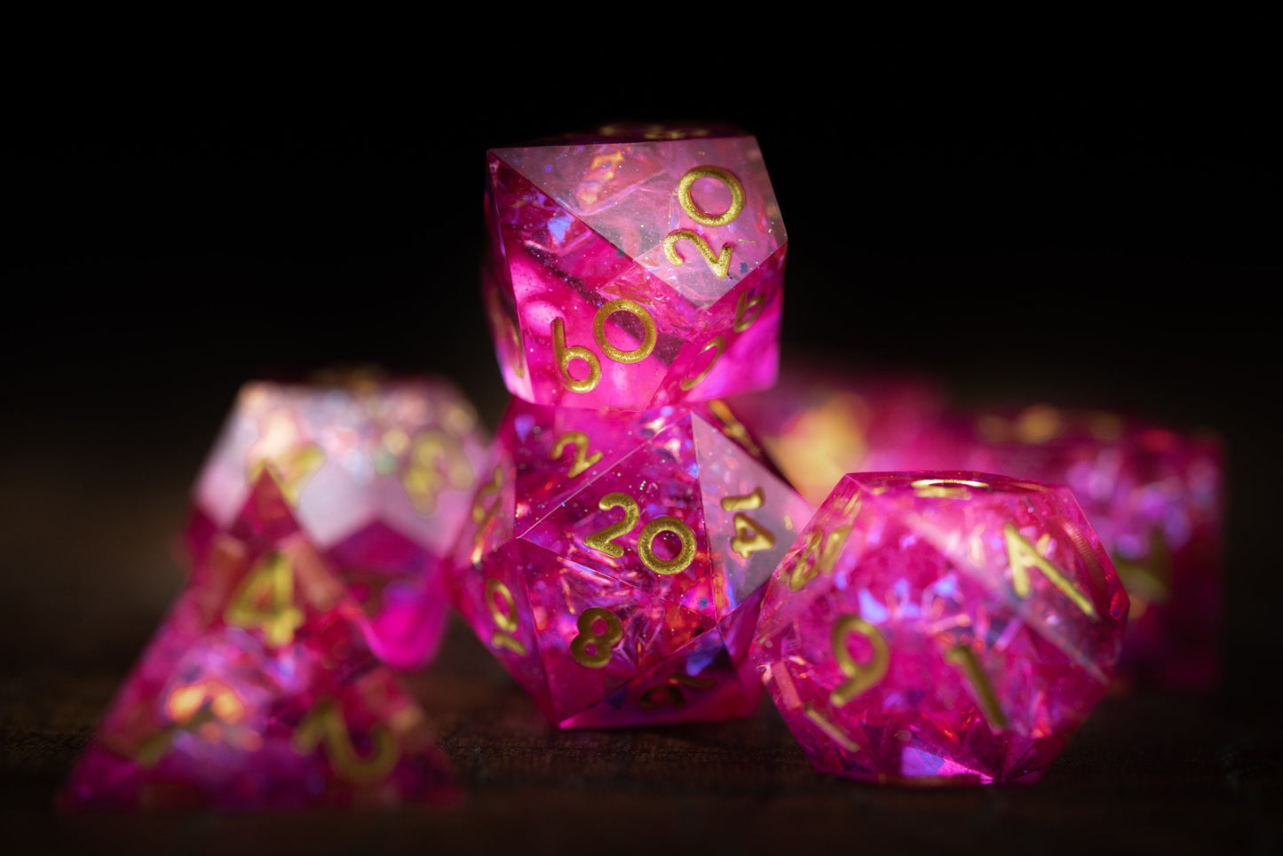 Pink Maiden: Pink Resin Dice Set with Sharp Edges - Perfect Gift for Dungeons and Dragons Players