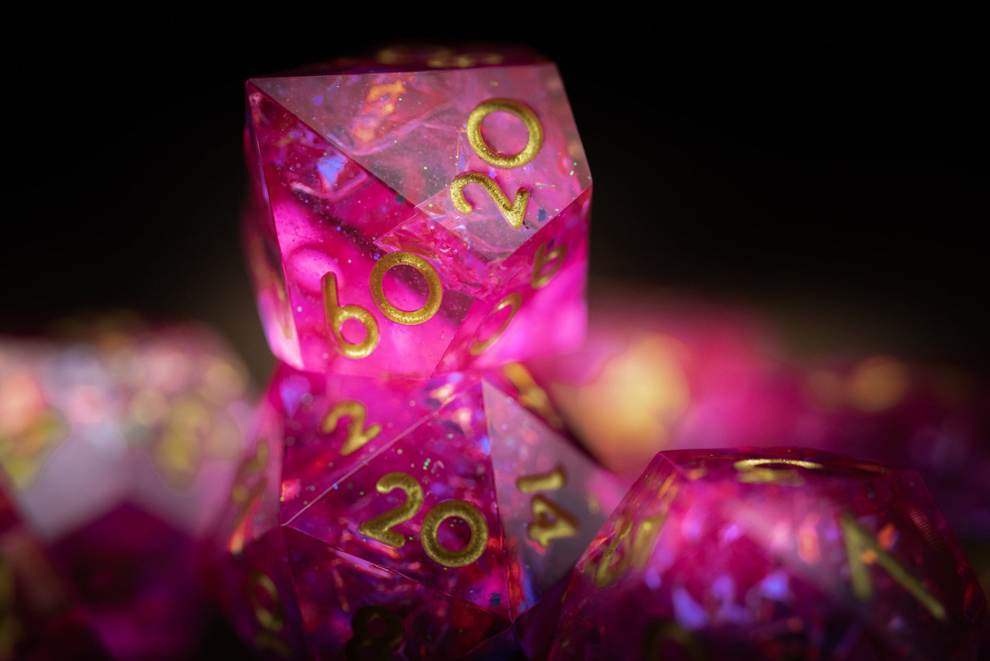 Pink Maiden: Pink Resin Dice Set with Sharp Edges - Perfect Gift for Dungeons and Dragons Players