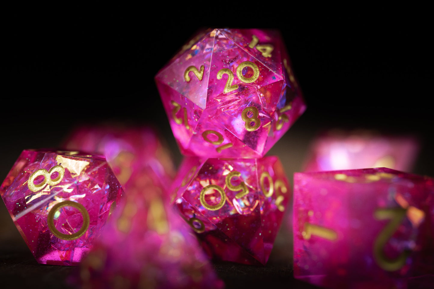 Pink Maiden: Pink Resin Dice Set with Sharp Edges - Perfect Gift for Dungeons and Dragons Players