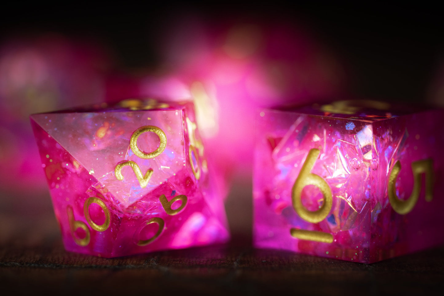 Pink Maiden: Pink Resin Dice Set with Sharp Edges - Perfect Gift for Dungeons and Dragons Players