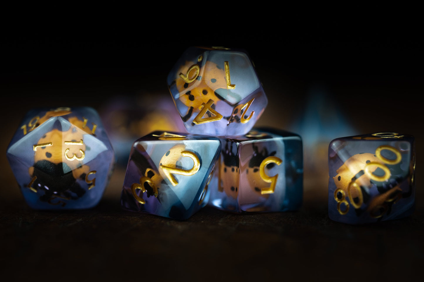 Golden Beetle Lady Bug Dice Set: Cute Polyhedral DnD Dice in Yellow - Perfect Insect-Themed Gifts for Dungeons and Dragons Players